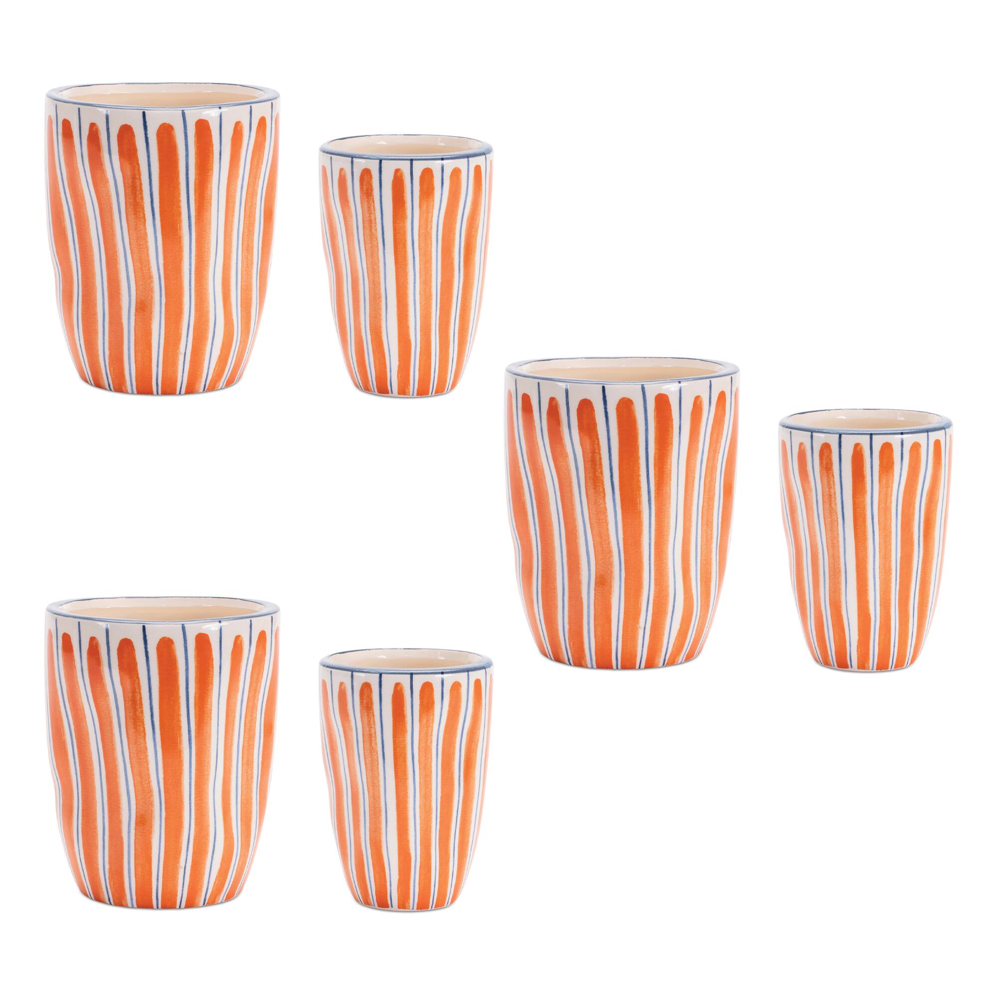 Orange Wavy Stripe Dolomite Planters Set